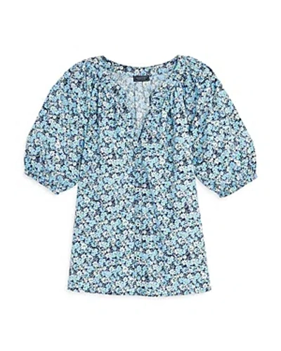 Vineyard Vines Puff Sleeve Button Front Top In Sb Floral Navy