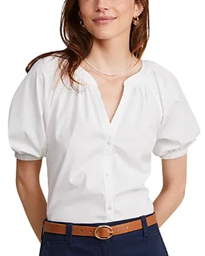 Vineyard Vines Puff Sleeve Button Front Top In White