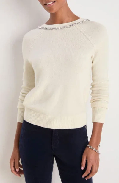 Vineyard Vines Rhinestone Embellished Wool Blend V-neck Sweater In Marshmallow