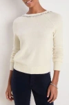 Vineyard Vines Rhinestone Embellished Wool Blend V-neck Sweater In White