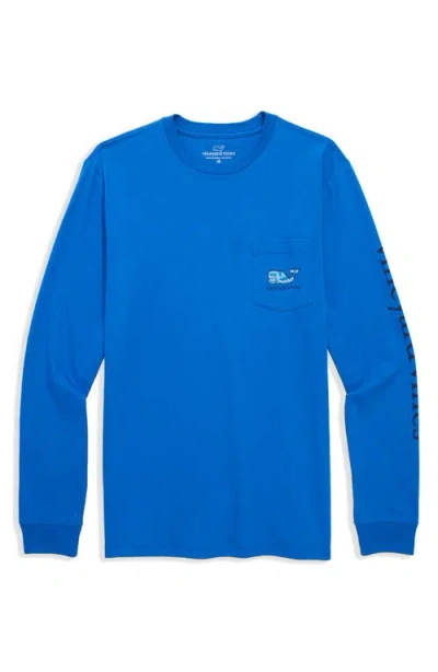 Vineyard Vines Rippled Fish Whale Fill Long Sleeve Pocket Graphic T-shirt In Blue