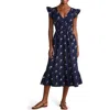 Vineyard Vines Ruffle Hem Cotton Stretch Poplin Dress In Audrey Floral - Navy