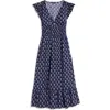 Vineyard Vines Ruffle Hem Cotton Stretch Poplin Dress In Lobster Stack - Navy