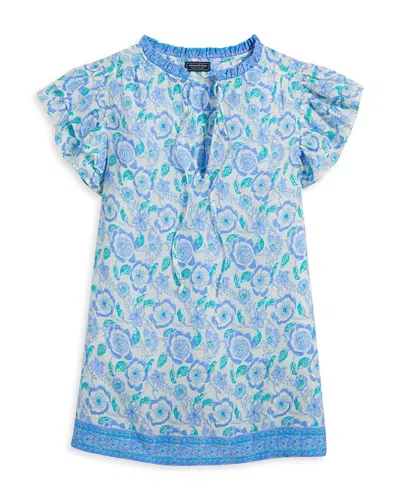Vineyard Vines Print Ruffle Sleeve Top In Frangipani Marsh