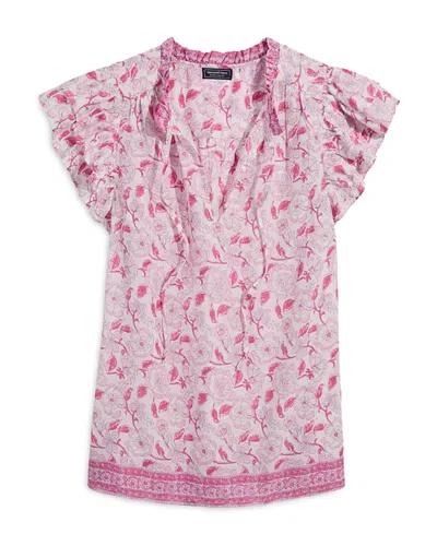 Vineyard Vines Print Ruffle Sleeve Top In Frangipani Marsh
