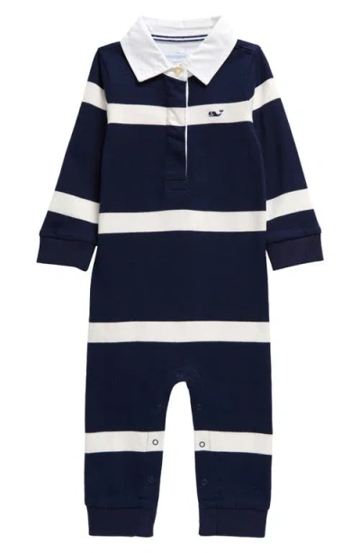 Vineyard Vines Babies'  Rugby Cotton Romper In Nautical Navy Stripe