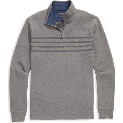 Vineyard Vines Saltwater Stripe Quarter Zip Pullover In Gray