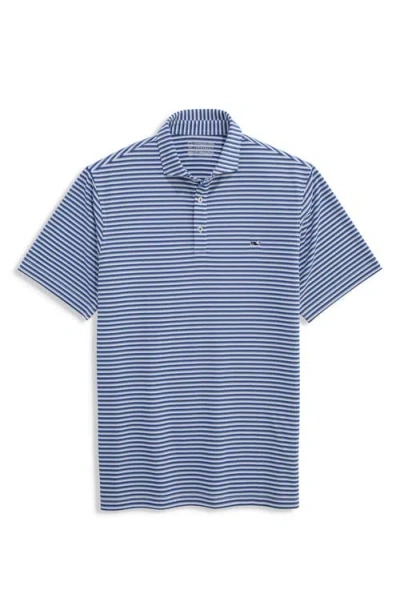 Vineyard Vines Sankaty Stripe Performance Piqué Polo In Blue