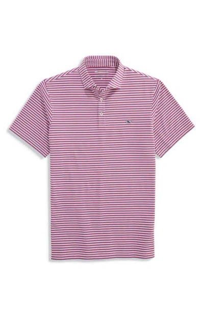 Vineyard Vines Sankaty Stripe Performance Piqué Polo In Pink
