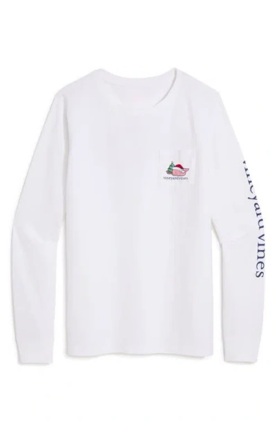 Vineyard Vines Santa Whale Cotton Long Sleeve Graphic T-shirt In White