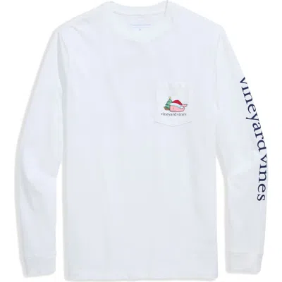 Vineyard Vines Santa Whale Tree Long Sleeve Pocket Graphic T-shirt In Neutral