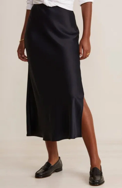 Vineyard Vines Satin Midi Slip Skirt In Jet Black