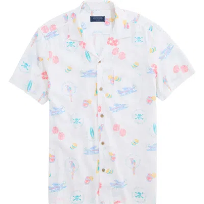 Vineyard Vines Sea The Keys Seabreeze Linen Blend Camp Shirt In White