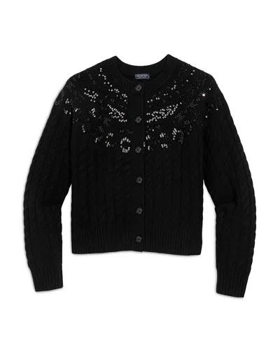 Vineyard Vines Sequin Cable Crewneck Cardigan In Black
