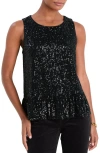 Vineyard Vines Sequin Peplum Top In Jet Black