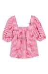Vineyard Vines Serena Lobster Appliqué Cotton Gingham Top In Brown