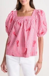 Vineyard Vines Serena Lobster Appliqué Cotton Gingham Top In Brown