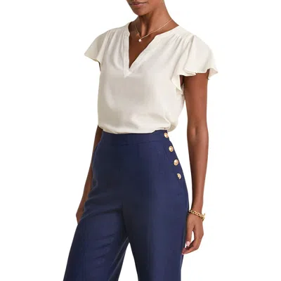 Vineyard Vines Shell Print Flutter Sleeve Silk Top In White