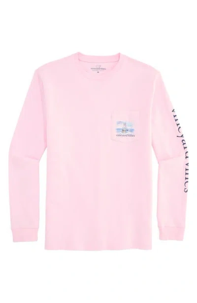 Vineyard Vines Shining Sea Long Sleeve Cotton Graphic Pocket T-shirt In Pink