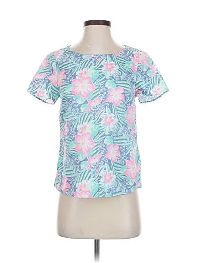 Pre-owned Vineyard Vines Short Sleeve Top Pink Tropical Pattern Crew Neck Tops