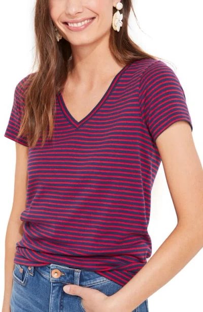 Vineyard Vines Simple Stripe V-neck T-shirt In Burgundy