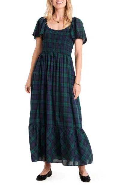 Vineyard Vines Smocked Flutter Sleeve Maxi Dress In Charleston Green
