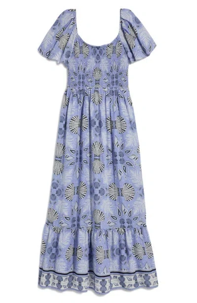 Vineyard Vines Smocked Flutter Sleeve Maxi Dress In Shell Rope Pw