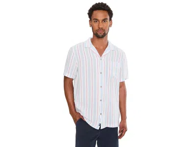 Vineyard Vines Sparkler Stripe Textured Linen Short Sleeve Cabana Shirt Men's Clothing Jake Blue: 2xl In White