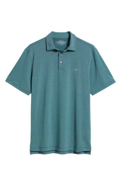 Vineyard Vines St. Jean Stripe Sankaty Performance Polo In Teal Decoy/white