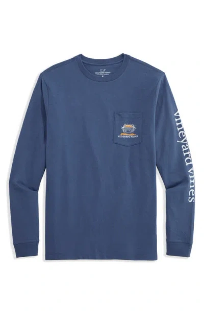 Vineyard Vines St. Patty's Day Long Sleeve Cotton Graphic Pocket T-shirt In Blue