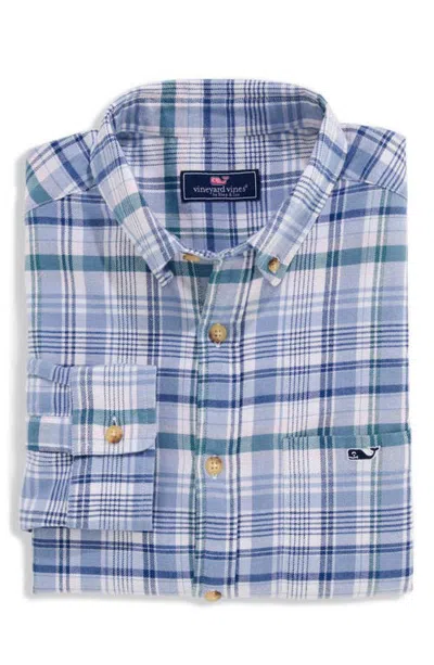 Vineyard Vines Stretch Plaid Flannel Shirt In Brackish Blue