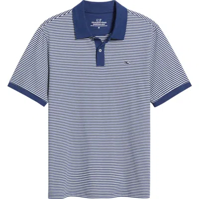 Vineyard Vines Stripe Edgartown Performance Polo In Deep Bay