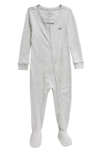 Vineyard Vines Babies'  Stripe Pima Cotton Footie In Stripe Heather Grey White
