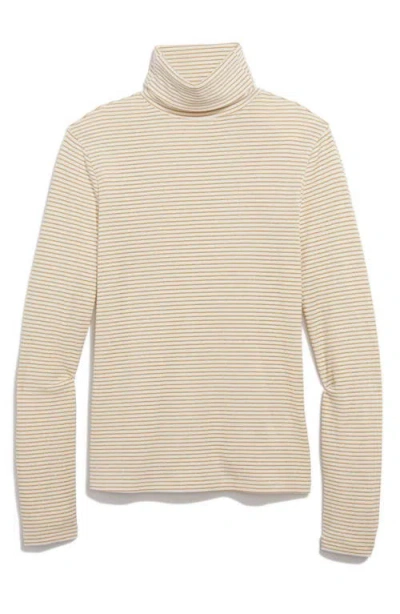 Vineyard Vines Stripe Rib Cotton Turtleneck In Marshmallow/gold Stripe