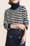 VINEYARD VINES VINEYARD VINES STRIPE RIB TALL MOCK NECK CASHMERE SWEATER