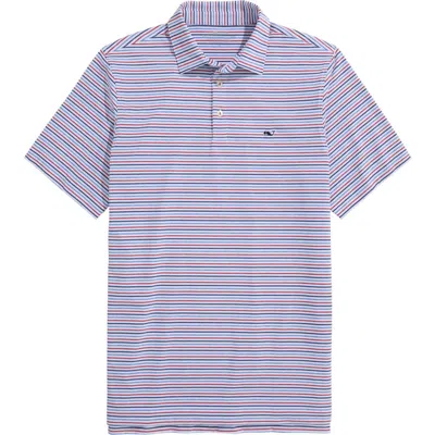 Vineyard Vines Stripe Sankaty Short Sleeve Performance Polo In Blue
