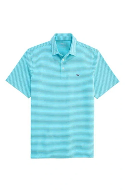 Vineyard Vines Stripe Sankaty Short Sleeve Performance Polo In Blue