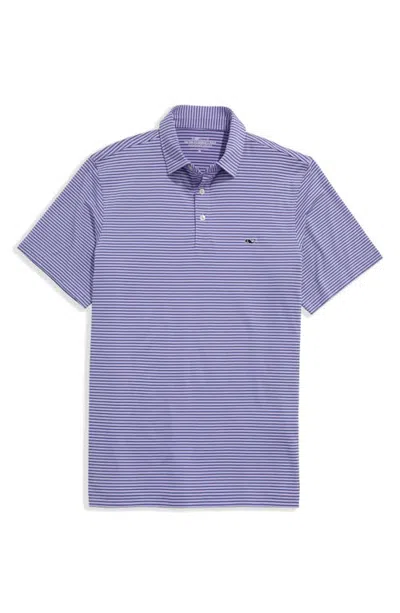 Vineyard Vines Stripe Sankaty Short Sleeve Performance Polo In Lavender/moonshine
