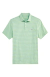 Vineyard Vines Stripe Sankaty Short Sleeve Performance Polo In Stripe Blue/wild Lime