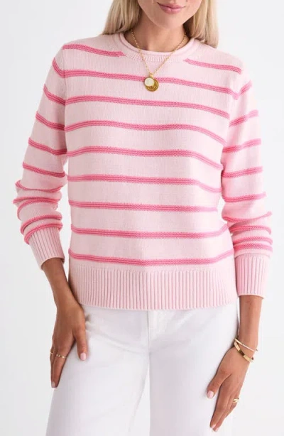 Vineyard Vines Striped Cotton Crewneck Sweater In Pink