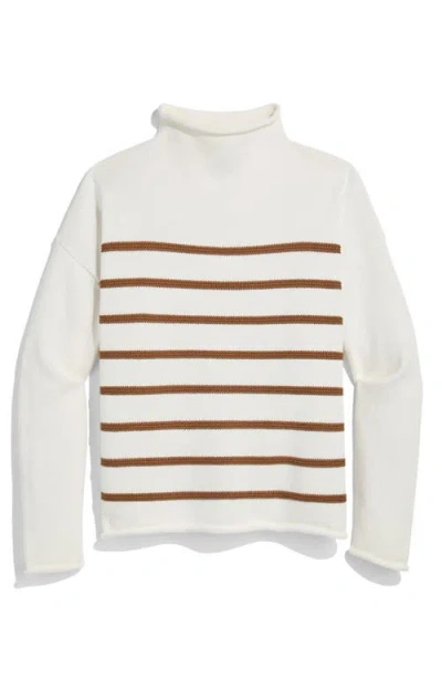 Vineyard Vines Striped Mock Neck Sweater In White