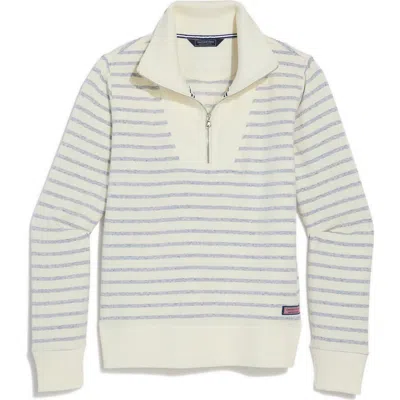 Vineyard Vines Striped Quarter-zip Pullover In White