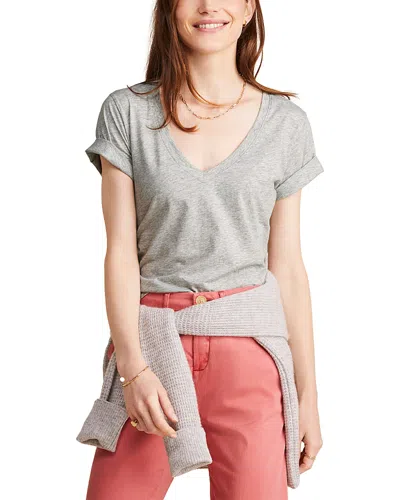 Vineyard Vines Striped V Neck Cotton Tee In Gray