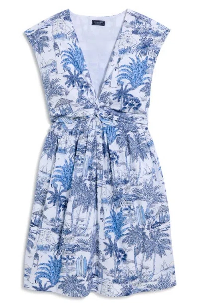 Vineyard Vines Tasha Tropical Toile Twist Dress In Blue