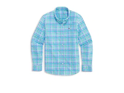Vineyard Vines Tattersall Featherweight Performance Shirt (toddler/little Kids/big Kids) Boy's Clothing Turqs : Lg  In Blue