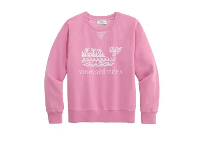 Vineyard Vines Terry Crew (toddler/little Kid/big Kid) Girl's Sweatshirt Bahama Breeze : Md (10-12 Big Kid), Cotton In Pink