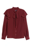 Vineyard Vines Silk Ruffle Trim Tie Neck Blouse In Crimson
