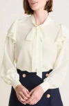 Vineyard Vines Tie Neck Silk Crêpe De Chine Button-up Shirt In Marshmallow