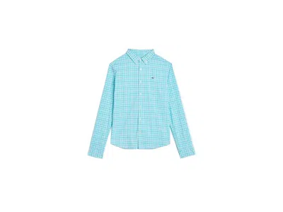 Vineyard Vines Tiki Torch Plaid Performance Cotton Shirt (toddler/little Kid/big Kid) Boy's Clothing Reef Aqua: 2t In Blue