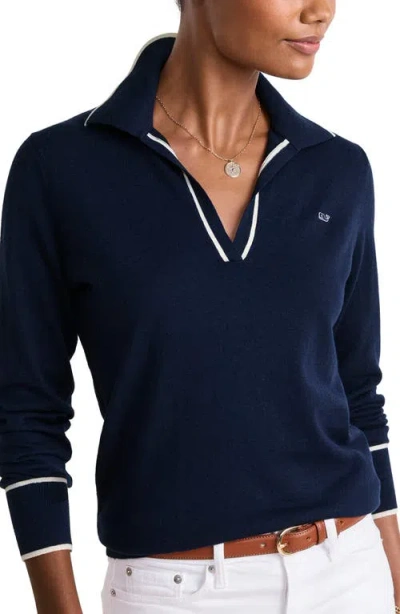 Vineyard Vines Tipped Cotton & Cashmere Polo Sweater In Blue